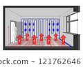 Diagram of a room heated with electric floor heating and cooled with wall cooling 121762646