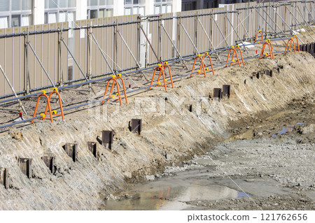 H-beams at the boundary of a construction site H-beams at the boundary of a construction site 121762656