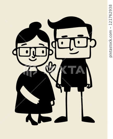 Cute couple in love. Vector black and white doodle isolated on white background 121762938