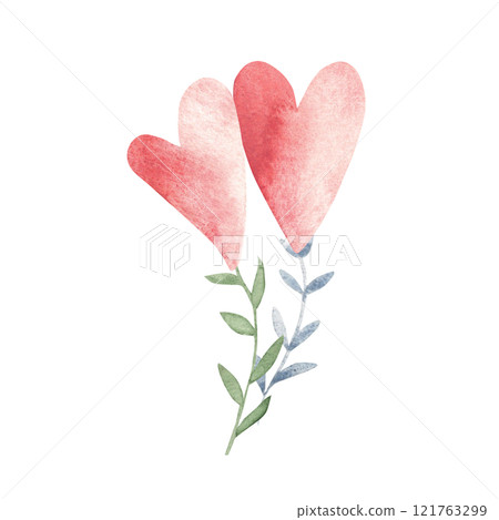 Valentine's day or Wedding Composition. Blooming Hearts couple. Symbol of love and romance. Watercolor painting. Hand drawn illustration isolated on a white background. For cards, invitations and Valentine's day or Wedding Composition. Blooming Hearts couple. Symbol of love and romance. Watercolor painting. Hand drawn illustration isolated on a white background. For cards, invitations and 121763299