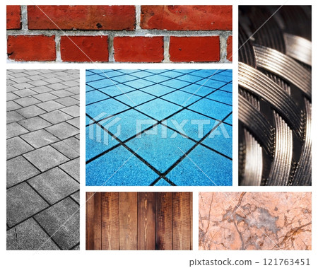 collage of images of building materials and industrial textures collage of images of building materials and industrial textures 121763451