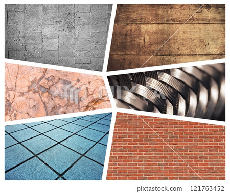 collage of images of building materials and industrial textures collage of images of building materials and industrial textures 121763452