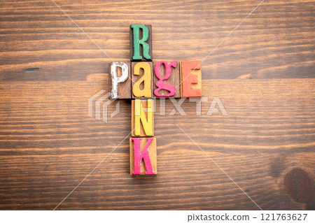 Page Rank. Words from the letters of the alphabet. Crossword with wooden cubes 121763627