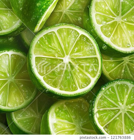 sliced green limes 121763886