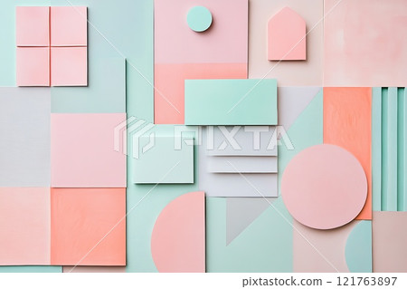 Collage of geometric shapes in pastel colors 121763897