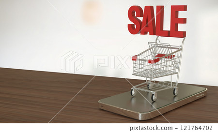 The Shopping cart and sale text for marketing or promotion concept 3d rendering. 121764702