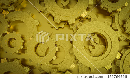 The Dollar Symbol and Gold Gear for Business Concept 3D rendering. The Dollar Symbol and Gold Gear for Business Concept 3D rendering. 121764716