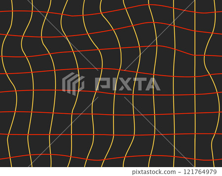Wavy grid seamless pattern. Curved grid, crossed lines. Psychedelic retro style, 80-90s style. Distorted grid. Design for banners, posters, wallpapers and covers. Vector illustration Wavy grid seamless pattern. Curved grid, crossed lines. Psychedelic retro style, 80-90s style. Distorted grid. Design for banners, posters, wallpapers and covers. Vector illustration 121764979