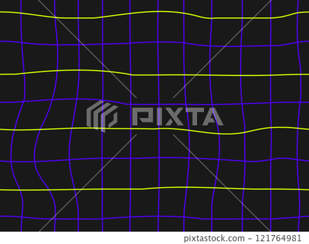 Wavy grid seamless pattern. Curved grid, crossed lines. Psychedelic retro style, 80-90s style. Distorted grid. Design for banners, posters, wallpapers and covers. Vector illustration Wavy grid seamless pattern. Curved grid, crossed lines. Psychedelic retro style, 80-90s style. Distorted grid. Design for banners, posters, wallpapers and covers. Vector illustration 121764981