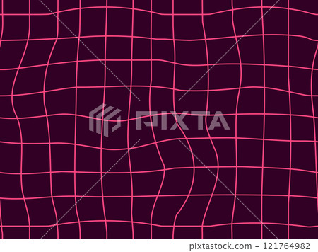 Wavy grid seamless pattern. Curved grid, crossed lines. Psychedelic retro style, 80-90s style. Distorted grid. Design for banners, posters, wallpapers and covers. Vector illustration Wavy grid seamless pattern. Curved grid, crossed lines. Psychedelic retro style, 80-90s style. Distorted grid. Design for banners, posters, wallpapers and covers. Vector illustration 121764982