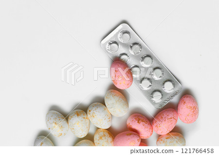 Blister medications in tablets, blisters, capsules on White Blister medications in tablets, blisters, capsules on White 121766458