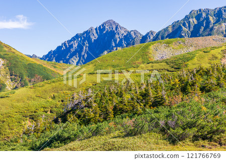 Autumn in the Tateyama Kurobe Alpine Route - Autumn leaves at Tengu-daira and Mount Tsurugi 121766769