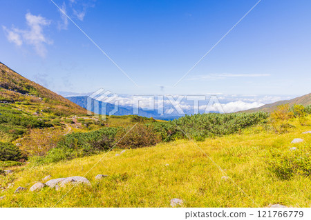 Autumn Tateyama Kurobe Alpine Route: View of autumn leaves from Tengu-daira 121766779