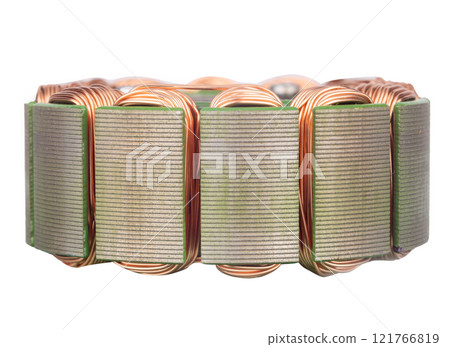 Side view of BLDC motor stator with copper windings Side view of BLDC motor stator with copper windings 121766819