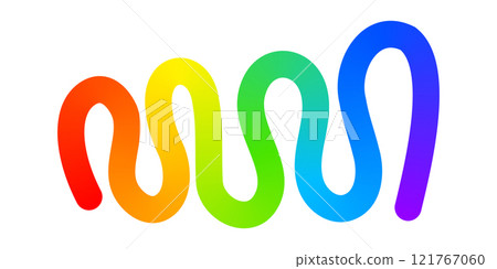 Rainbow colored curvy line isolated on white background. Cool colorful squiggle. Organic doodle figure with gradient effect. Vector illustration 121767060