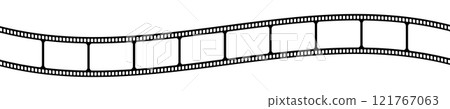 Blank wavy film strip template. Curvy video or photo camera tape isolated on white background. Storyboard layout. Vintage frame for photographies collage. Vector graphic illustration Blank wavy film strip template. Curvy video or photo camera tape isolated on white background. Storyboard layout. Vintage frame for photographies collage. Vector graphic illustration 121767063