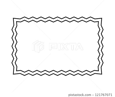 Rectangle frame with zigzag edges. Empty text box, speech bubble, tag or label rectangular shape with zig zag borders isolated on white background. Vector graphic illustration 121767071