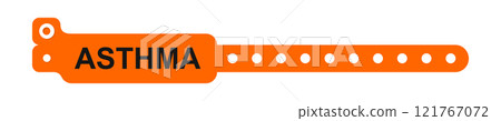 Medical alert bracelet. Asthma warning wristband mockups isolated on white background. Patient wrist band for clinic or hospital. Vector flat illustration Medical alert bracelet. Asthma warning wristband mockups isolated on white background. Patient wrist band for clinic or hospital. Vector flat illustration 121767072