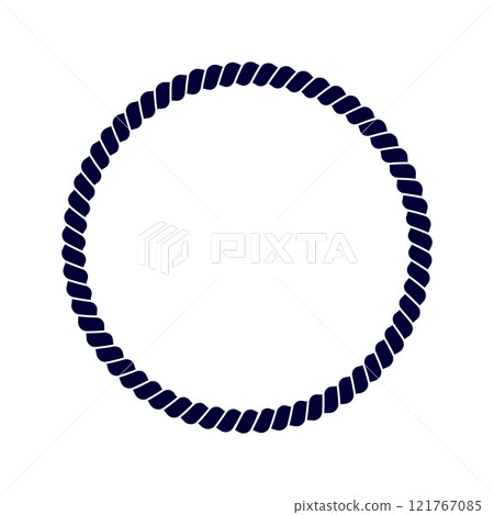 Circle rope frame. Thread, hemp twine, jute, steel cable round element. Vignette for picture or mirror in maritime, yacht or nautical style. Vector graphic illustration 121767085