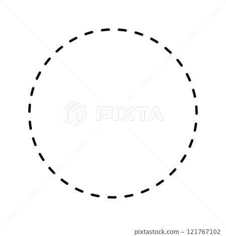 Dashed circle shape isolated on white background. Basic geometric round figure with dashed line. Cut here pictogram. Vector outline illustration Dashed circle shape isolated on white background. Basic geometric round figure with dashed line. Cut here pictogram. Vector outline illustration 121767102