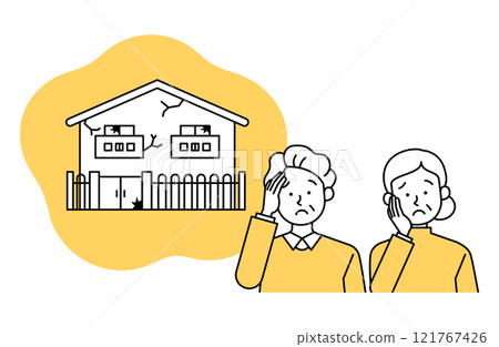 一對老夫婦擔心空置房屋問題的向量圖解房地產老化翻新改造重建獨立屋 一對老夫婦擔心空置房屋問題的向量圖解房地產老化翻新改造重建獨立屋 121767426