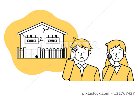 一對夫婦擔心空置房屋問題的向量圖解房地產老化翻新重建獨立屋 121767427