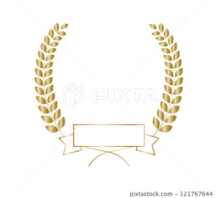 Golden laurel frame with ribbon Vector 121767644