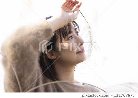 Woman enjoying a walk in nature 121767673