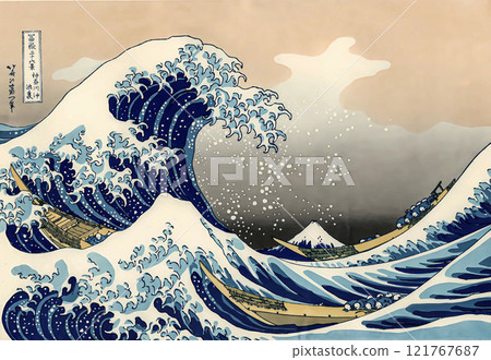 葛飾北齋神奈川衝浪裡形象 葛飾北齋神奈川衝浪裡形象 121767687