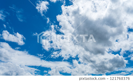 盛夏的藍天上飄著許多白雲 121768376