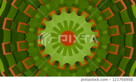 3D Render of Psychedelic Kaleidoscopic Green amd Red Design for Disco Themes Background 121768988