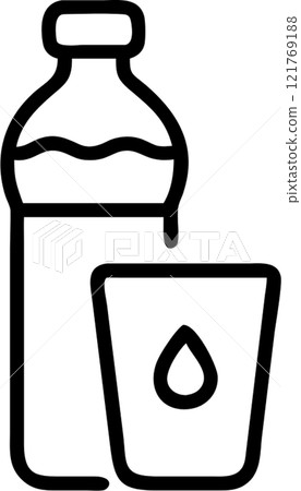 Drinking water in outline icon style, health and fitness theme. 121769188