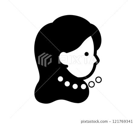 戴著珍珠項鍊的女人的側面圖解，向量 121769341