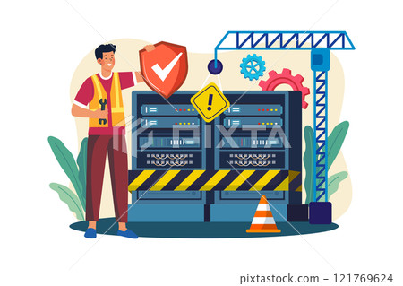 Server Maintenance Illustration concept. A flat illustration isolated on white background 121769624