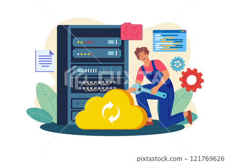 Server Maintenance Illustration concept. A flat illustration isolated on white background 121769626