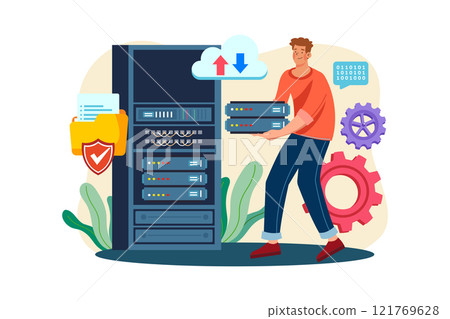 Server Maintenance Illustration concept. A flat illustration isolated on white background Server Maintenance Illustration concept. A flat illustration isolated on white background 121769628