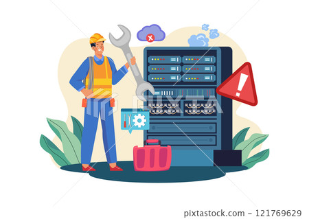Server Maintenance Illustration concept. A flat illustration isolated on white background Server Maintenance Illustration concept. A flat illustration isolated on white background 121769629
