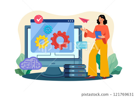 Server Maintenance Illustration concept. A flat illustration isolated on white background Server Maintenance Illustration concept. A flat illustration isolated on white background 121769631