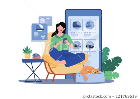 A Young Lady Uses Her Cellphone To Order Online Shopping Products A Young Lady Uses Her Cellphone To Order Online Shopping Products 121769639