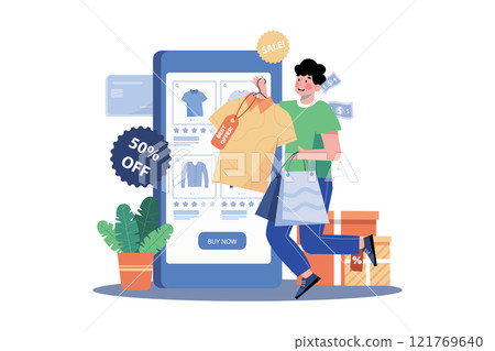Man Buying Goods Via The Internet App Man Buying Goods Via The Internet App 121769640