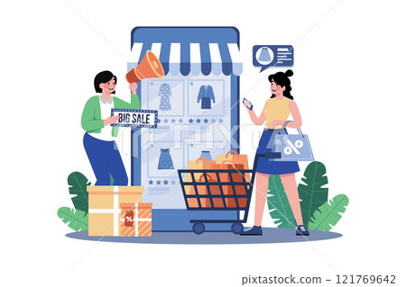 Girl Doing Online Shopping On Big Sale By Smartphone 121769642