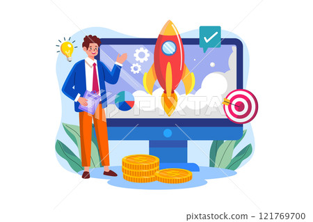 Businessman working on business startup Businessman working on business startup 121769700