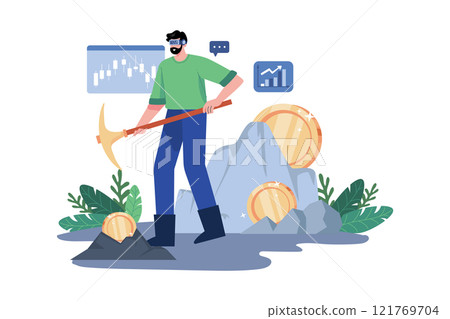 Man mining bitcoin using Virtual technology 121769704