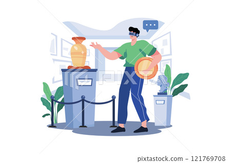 Man visiting virtual art gallery Illustration concept on white background Man visiting virtual art gallery Illustration concept on white background 121769708