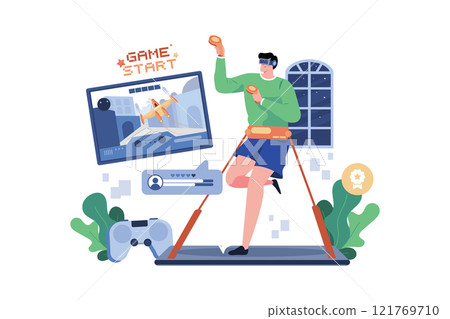 Man Experiencing VR Gaming Illustration concept on white background 121769710