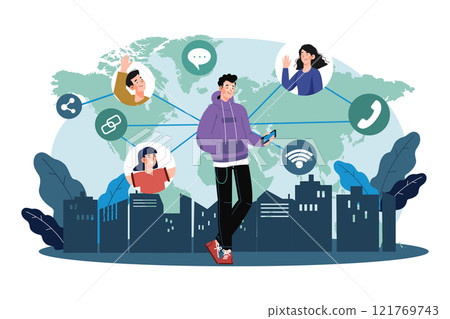 Connect Social Media Network Flowchart With Online Calls. Connect Social Media Network Flowchart With Online Calls. 121769743