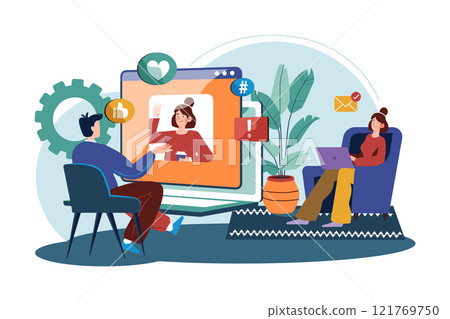 Friends Are Having A Video Call Together. Friends Are Having A Video Call Together. 121769750