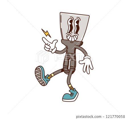 Groovy building DIY, repair tool cartoon character of putty knife, vector spatula Groovy putty knife or spackle scraper with freaky funny face for carpentry and construction tool cartoon character 121770058