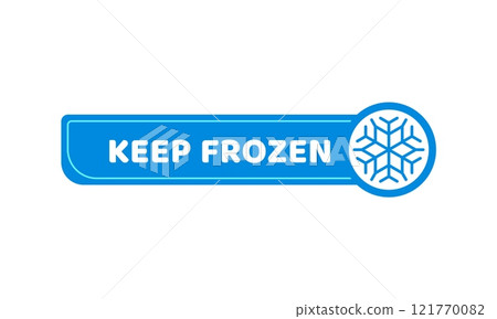 Blue frozen cold product icon, ice crystal label and badge with snowflake representing cold nature of product. Vector emblem or sticker for storage refrigerated chilled food items in the food industry Blue frozen cold product icon, ice crystal label and badge with snowflake representing cold nature of product. Vector emblem or sticker for storage refrigerated chilled food items in the food industry 121770082