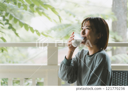 Morning milk and woman Morning milk and woman 121770236